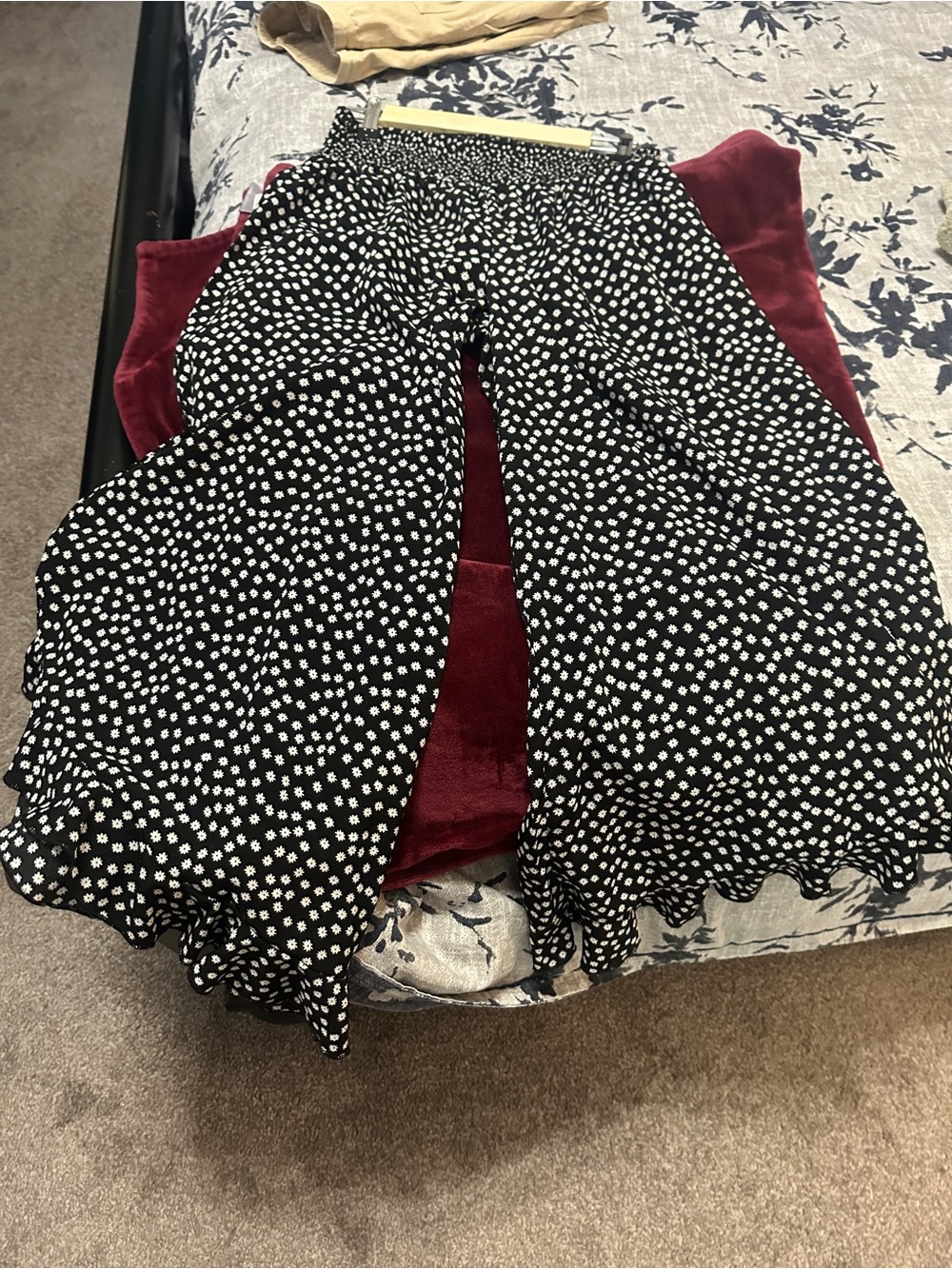 Black Polka Dot Wide-Leg pants with Smocked Waist - Picture 2 of 2